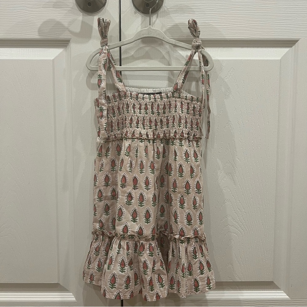 Madison Mathews Block Print Smocked Dress Cotton Pink Green Baby XS 18-24 Months